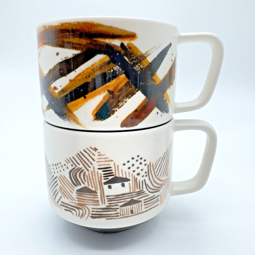 Starbucks Artisan Series Mugs 03/08 04/08 Set of Two 12oz Brown Cream 2014